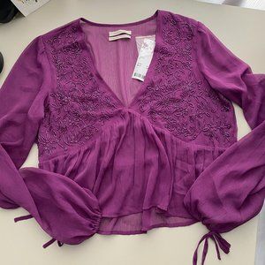 Urban Outfitters sheer burgundy peplum cropped top Small